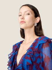 Omnes Blue Yvette Chiffon V-Neck Flared Sleeves Ruffle Detail Dress - Image 4 of 5