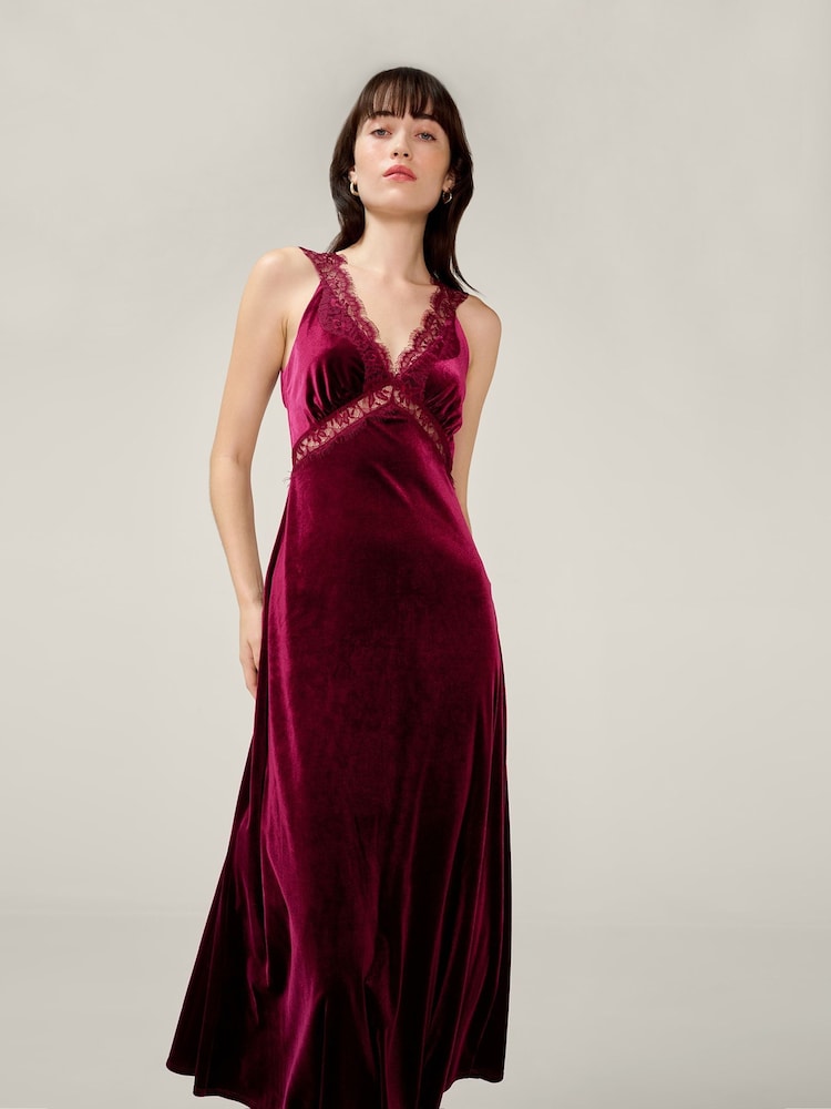 Buy Omnes Red Aurelia Velvet Lace Detailed Maxi Dress from Next USA