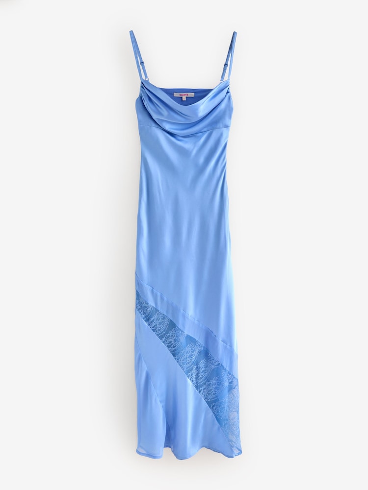 Omnes Blue Wendy Midi Satin Dress with Lace Detail - Image 1 of 1