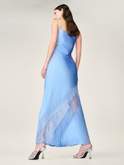Omnes Blue Wendy Midi Satin Dress with Lace Detail - Image 3 of 5