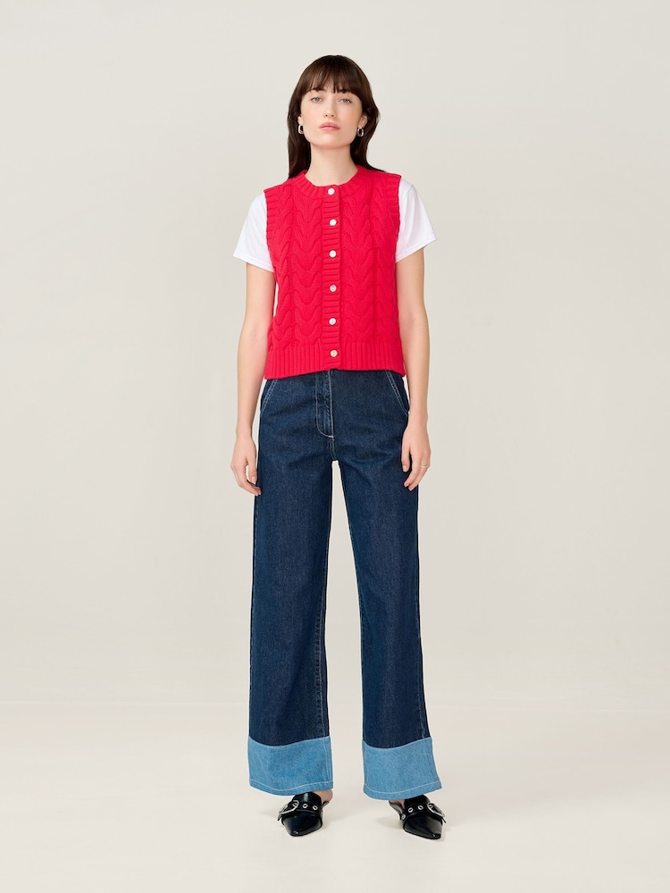 Omnes Red Matilda 100% Cotton Cable Knit Vest - Image 1 of 4 Omnes Red Matilda 100% Cotton Cable Knit Vest - Image 1 of 4