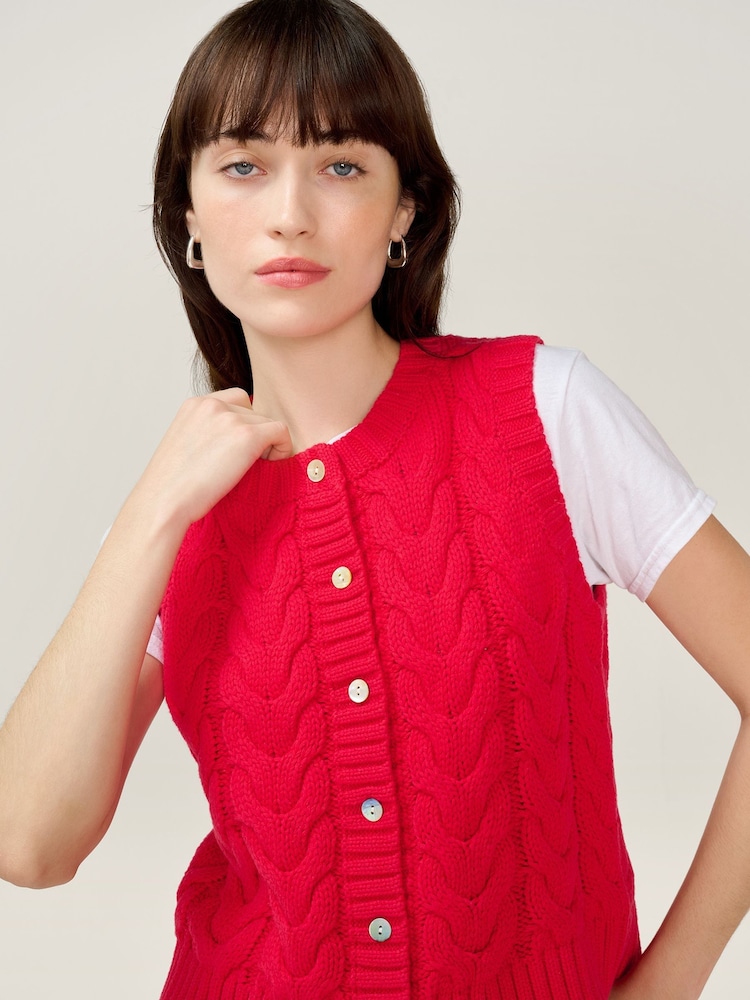 Omnes Red Matilda 100% Cotton Cable Knit Vest - Image 4 of 4 Omnes Red Matilda 100% Cotton Cable Knit Vest - Image 4 of 4