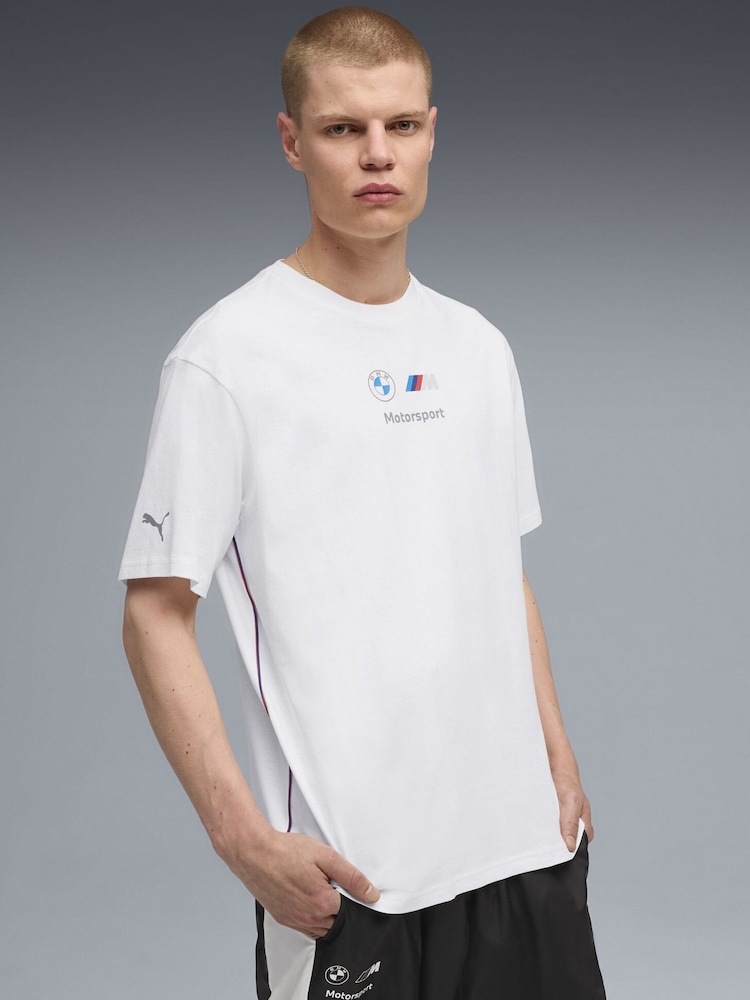 Puma White BMW M Motorsport Essentials Mens Logo T-Shirt - Image 1 of 5 Puma White BMW M Motorsport Essentials Mens Logo T-Shirt - Image 1 of 5