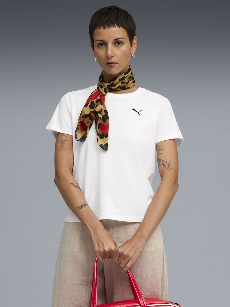 Puma White Wardrobe Essentials Womens Comfort T-Shirt - Image 1 of 5 Puma White Wardrobe Essentials Womens Comfort T-Shirt - Image 1 of 5