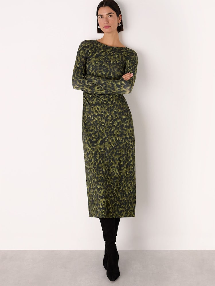 Whistles Green Animal Jersey Ruched Dress - Image 1 of 4