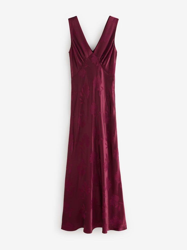 Omnes Red Iris Jacquard Maxi Empire Line Slip Dress - Image 1 of 1