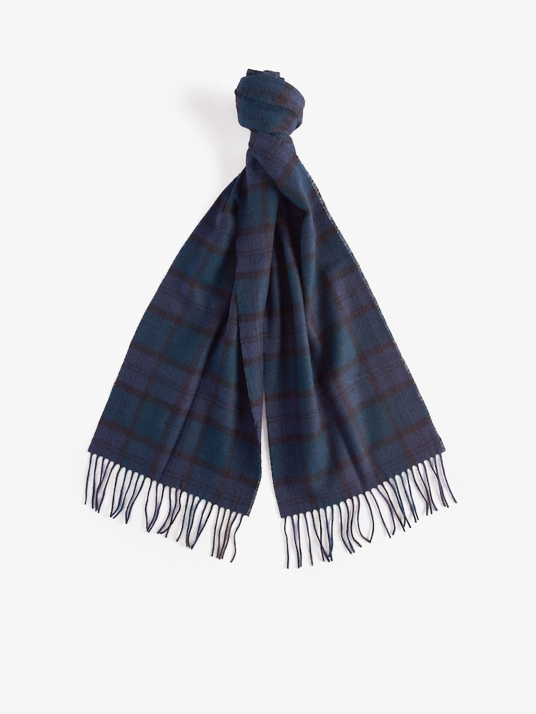 Barbour® Blue Tartan Lambswool Scarf - Image 2 of 5