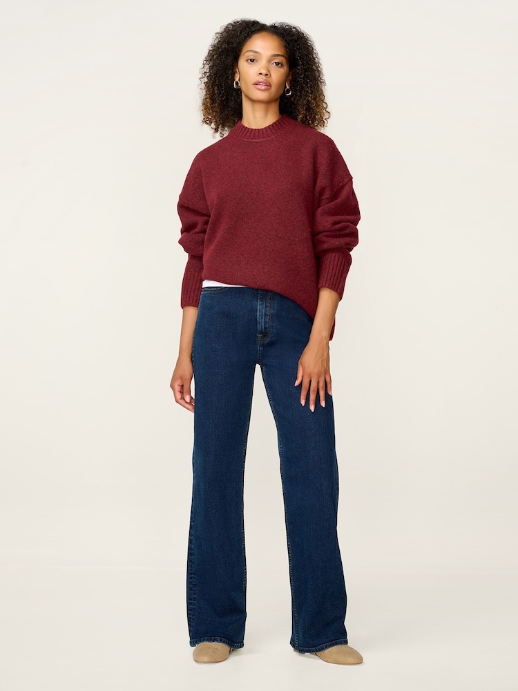 Omnes Burgundy Clementine Oversized Slouchy Crew Neck Jumper - Image 1 of 4 Omnes Burgundy Clementine Oversized Slouchy Crew Neck Jumper - Image 1 of 4