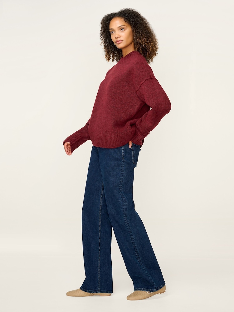 Omnes Burgundy Clementine Oversized Slouchy Crew Neck Jumper - Image 2 of 4 Omnes Burgundy Clementine Oversized Slouchy Crew Neck Jumper - Image 2 of 4