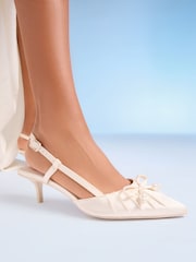 Friends Like These White Bridal Satin Pearl Detail Kitten Heel Court Shoes - Image 1 of 5