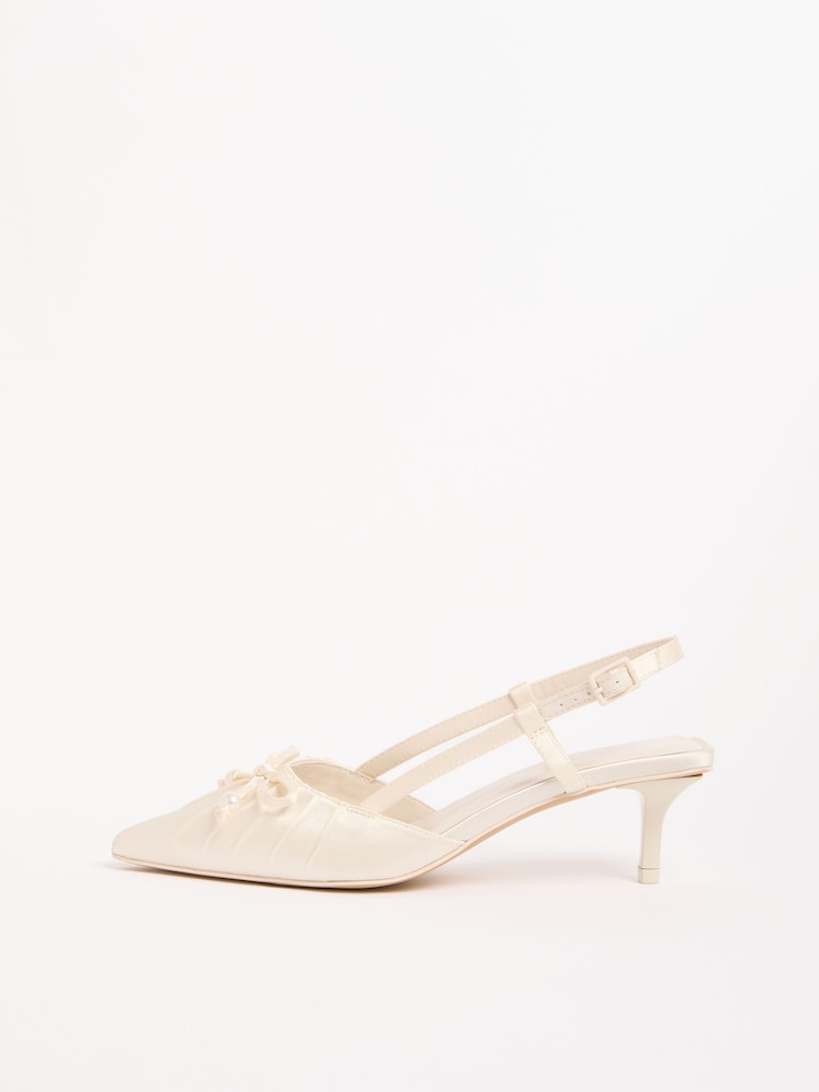 Friends Like These White Bridal Satin Pearl Detail Kitten Heel Court Shoes - Image 5 of 5