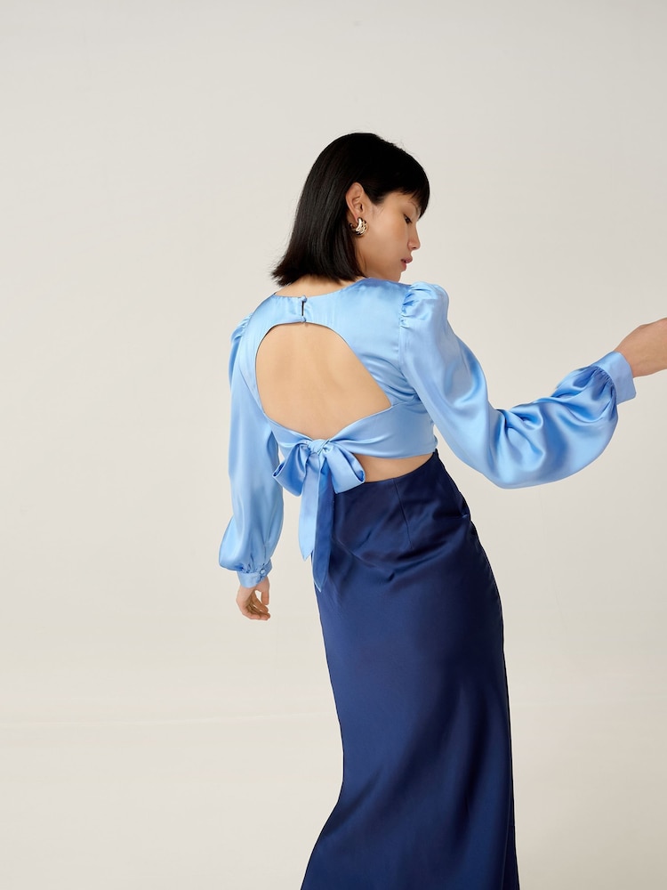 Omnes Blue Marl Francoise Blurred Floral Dress - Image 4 of 4 Omnes Blue Marl Francoise Blurred Floral Dress - Image 4 of 4