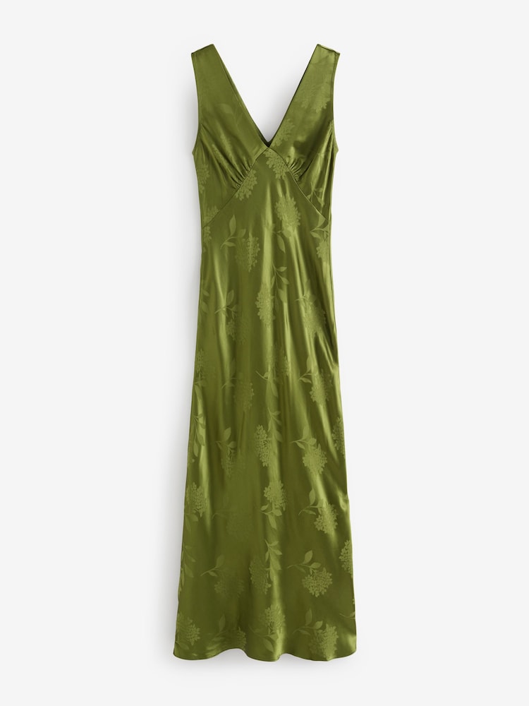 Omnes Green Iris Jacquard Maxi Empire Line Slip Dress - Image 1 of 1