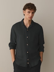 Black 100% Linen Signature Shirt - Image 1 of 8