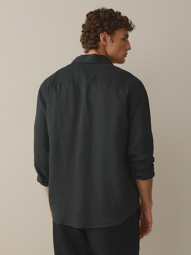 Black 100% Linen Signature Shirt - Image 2 of 8