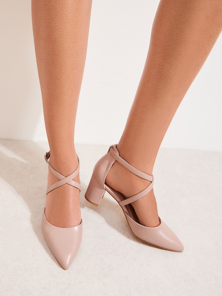 Friends Like These Nude Wide Fit Block Heel Cross Strap Court Shoes - Image 2 of 4