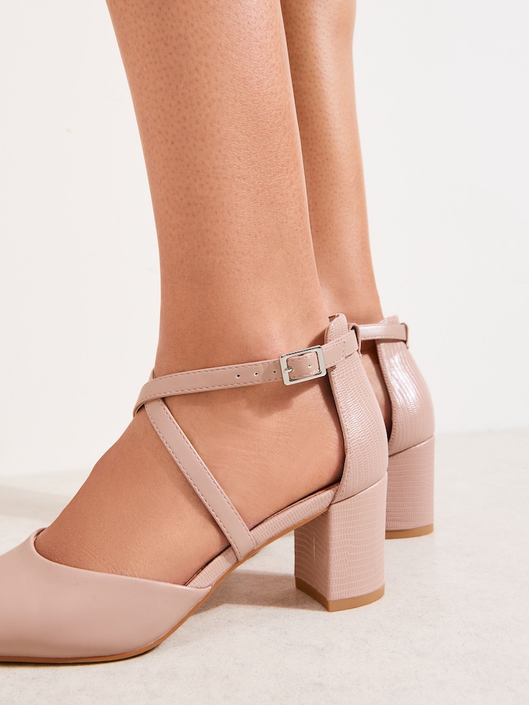 Friends Like These Nude Wide Fit Block Heel Cross Strap Court Shoes - Image 4 of 4