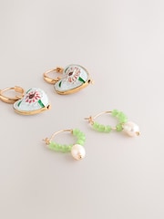 أبيض - Enamel Heart Earrings 5 Pack - Image 2 of 3