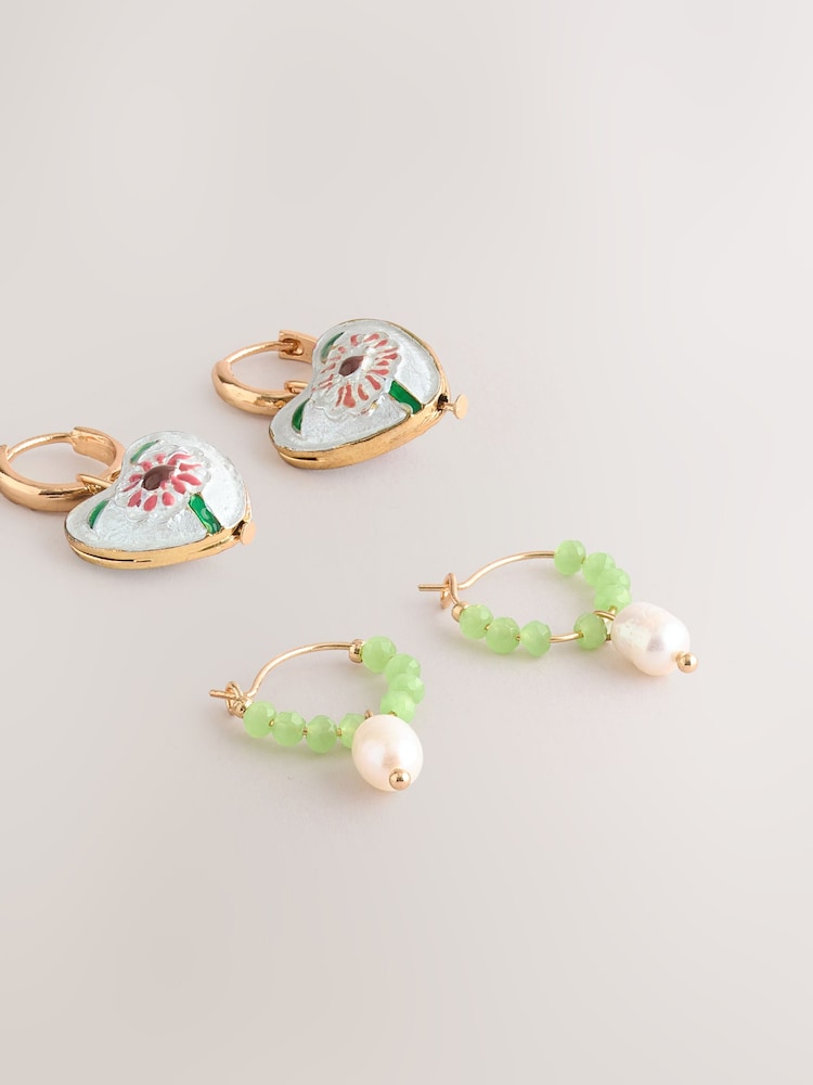 أبيض - Enamel Heart Earrings 5 Pack - Image 2 of 3