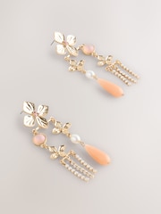 Gold Tone Floral Drop Stud Earrings - Image 3 of 5