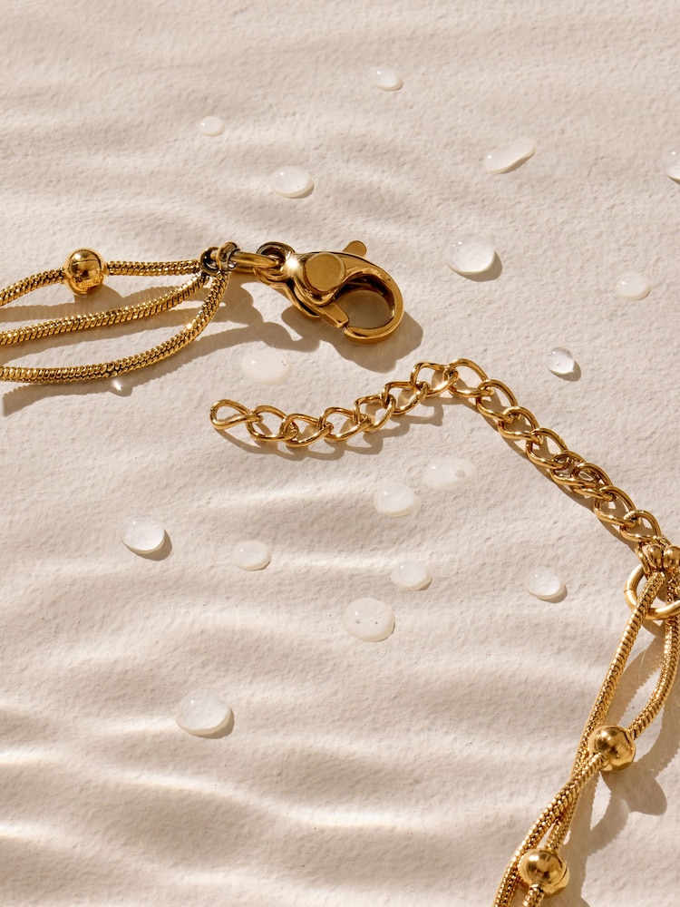 Gold Tone Waterproof Stainless Steel Layered Ball Bracelet - Image 6 of 6 Gold Tone Waterproof Stainless Steel Layered Ball Bracelet - Image 6 of 6