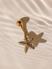 Silver Tone Sparkle Starfish Waterproof Stainless Steel Belly Bar Earrings - Image 1 of 3
