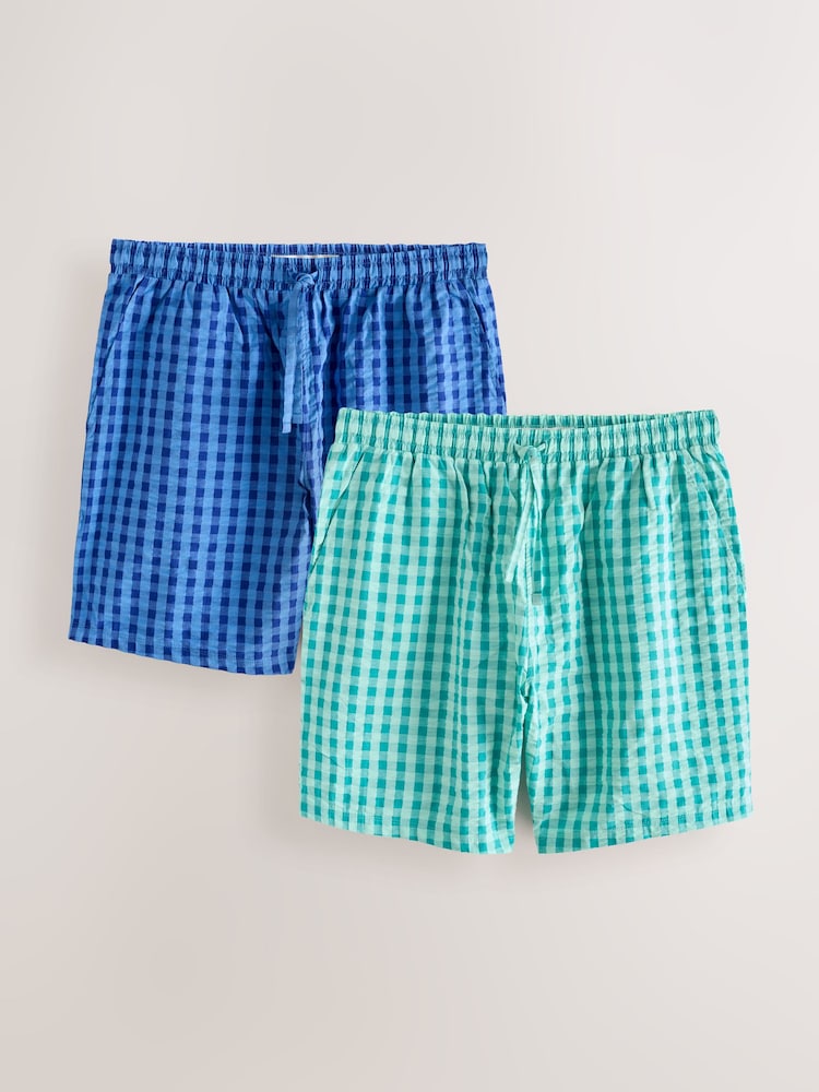 ブルー / グリーン - Woven Check Pyjamas Shorts 2 Pack - 画像 1 / 5