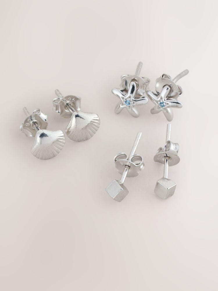 Sterling Silver Stud Earrings 3 Pack - Image 2 of 3
