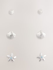 Sterling Silver Shell Stud Earrings 3 Pack - Image 4 of 4