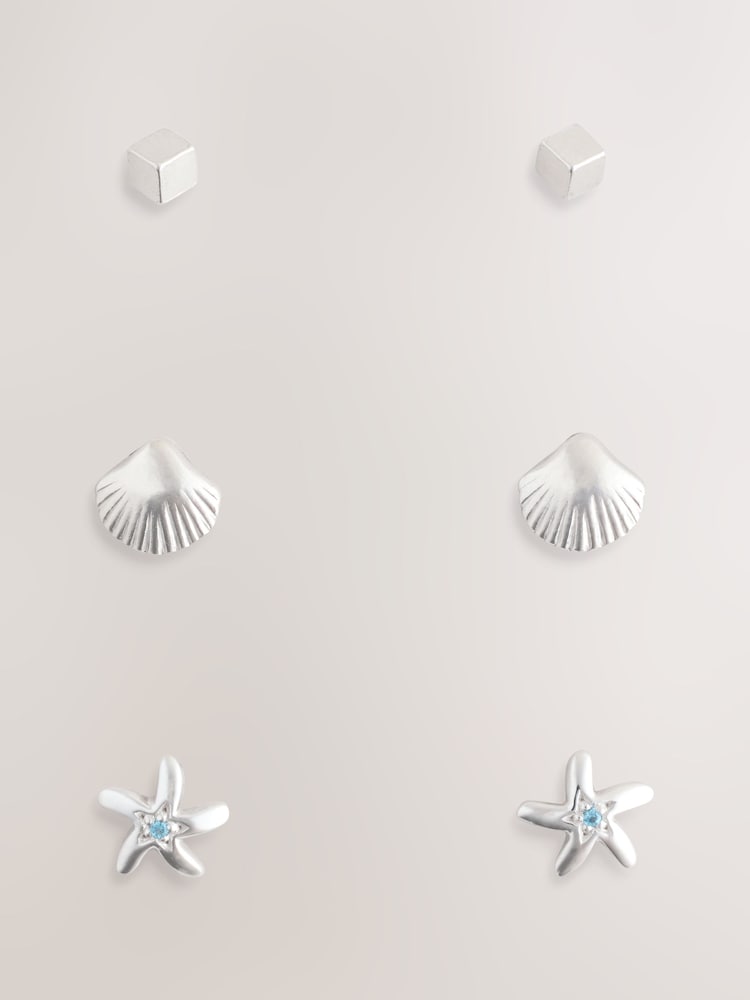 Sterling Silver Shell Stud Earrings 3 Pack - Image 4 of 4