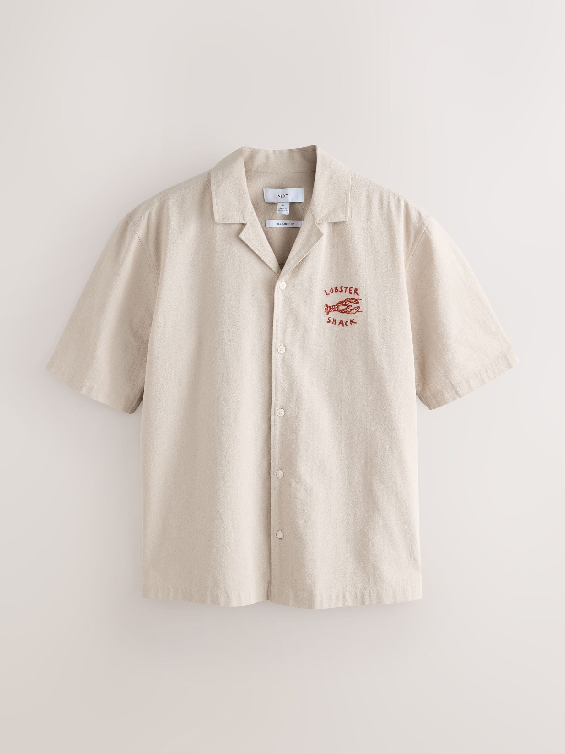 Buy White Lobster Relaxed Fit Textured Revere Collar Short Sleeve