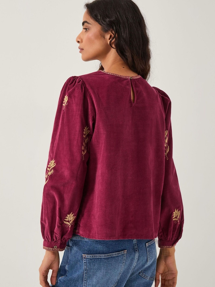 Monsoon Red Mia Embroidered Corduroy Blouse - Image 2 of 4