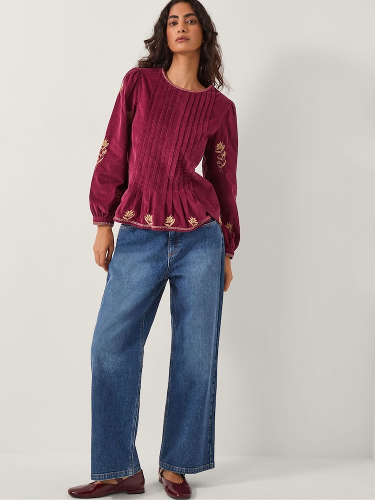 Monsoon Red Mia Embroidered Corduroy Blouse - Image 4 of 4