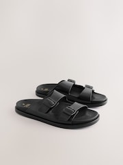 Schwarz - Ledersandalen mit zwei Schnallenriemen - Bild 4 von 8