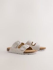 Cream Weave Embossed Suede Two Buckle Sandals - Image 1 of 5