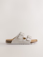 Cream Weave Embossed Suede Two Buckle Sandals - Image 2 of 5