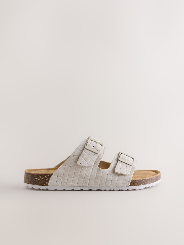 Cream Weave Embossed Suede Two Buckle Sandals - Image 2 of 5
