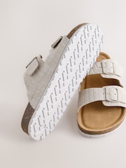 Cream Weave Embossed Suede Two Buckle Sandals - Image 3 of 5