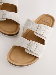 Cream Weave Embossed Suede Two Buckle Sandals - Image 4 of 5