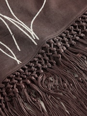 Chocolate Brown Floral Midi Sarong With Fringing - Image 7 of 8