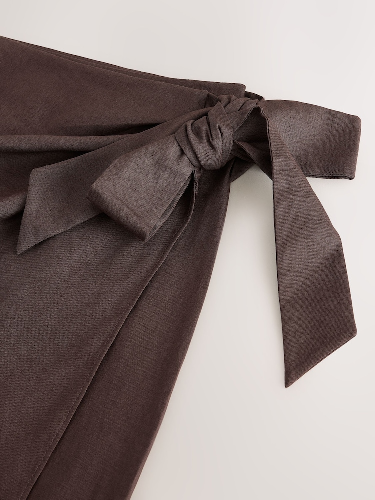 Chocolate Brown Floral Midi Sarong With Fringing - Image 8 of 8