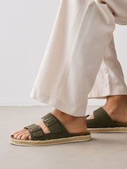 Khaki Green Jute Wrap Two Buckle Sandals - Image 1 of 7