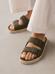 Khaki Green Jute Wrap Two Buckle Sandals - Image 2 of 7