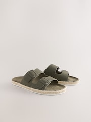 Khaki Green Jute Wrap Two Buckle Sandals - Image 3 of 7