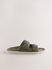Khaki Green Jute Wrap Two Buckle Sandals - Image 4 of 7