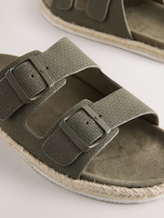 Khaki Green Jute Wrap Two Buckle Sandals - Image 5 of 7