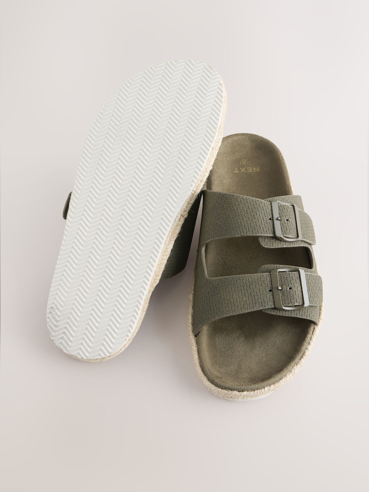 Khaki Green Jute Wrap Two Buckle Sandals - Image 7 of 7