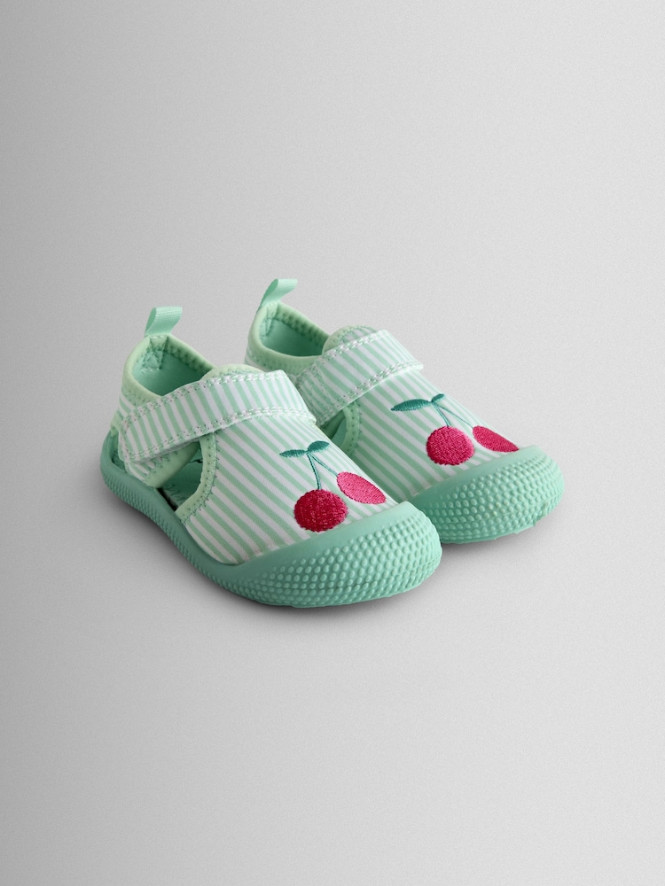 JoJo Maman Bébé Green Cherry Stripe Beach & Swim Shoes - Image 1 of 4