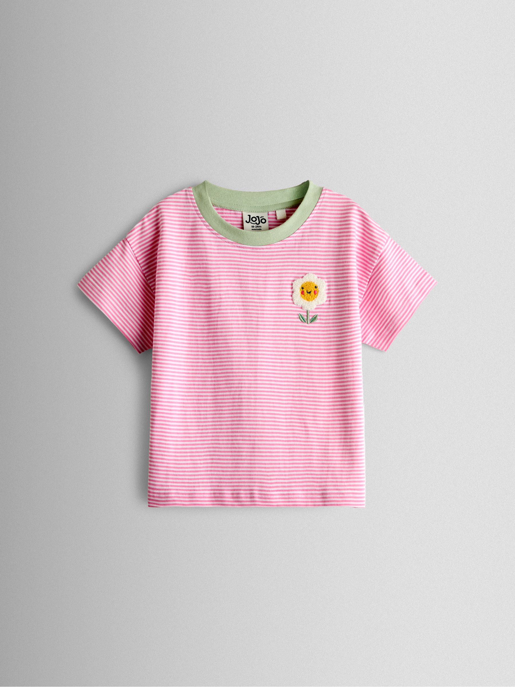 Jojo Maman Bébé Pink Daisy Striped Relaxed T-Shirt