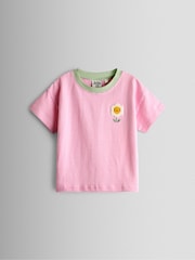 JoJo Maman Bébé Pink Daisy Striped Relaxed T-shirt - Image 1 of 3